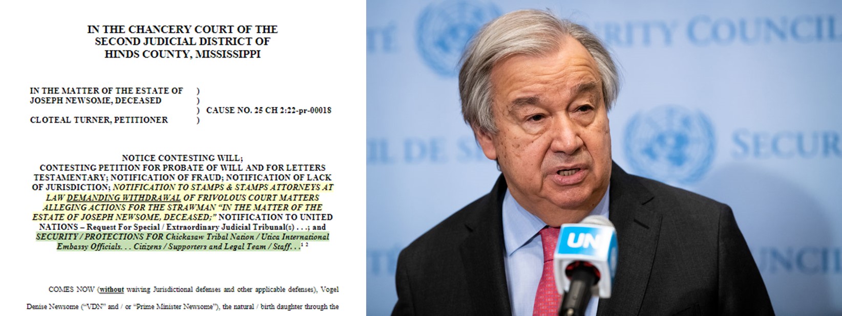 080122 NOTIFICATIONS Estate Of Joseph Newsome United Nations Antonio Guterres